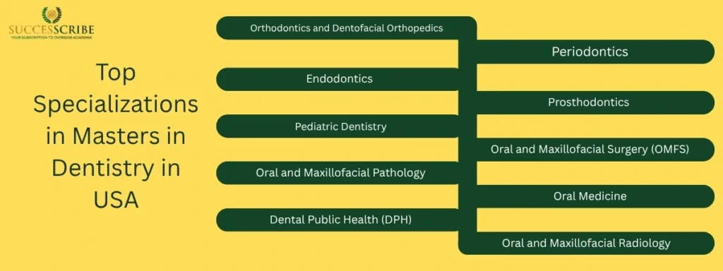 Top Specializations in Masters in Dentistry in USA